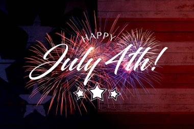 4 mutlu Temmuz kırmızı ve mavi arka plan ile tebrik