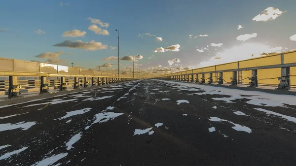 Ένας ερημικός αυτοκινητόδρομος το χειμώνα στον ηλιόλουστο καιρό — Φωτογραφία Αρχείου