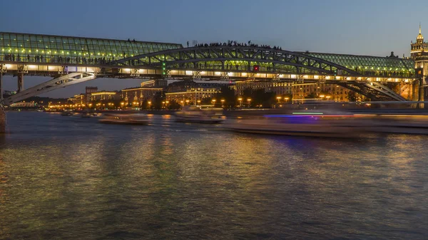 View of illuminated night river , embankment and the movement of Royalty Free Stock Images