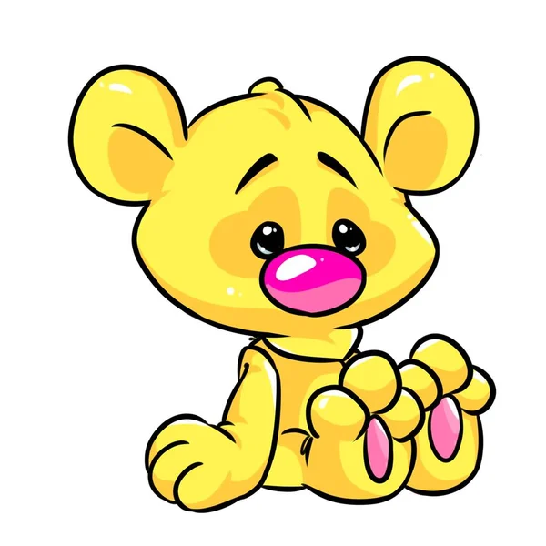 Heldere Gele Bear Cartoon Afbeelding Zitten Geïsoleerd Beeld Speeltje Teddy — Stockfoto