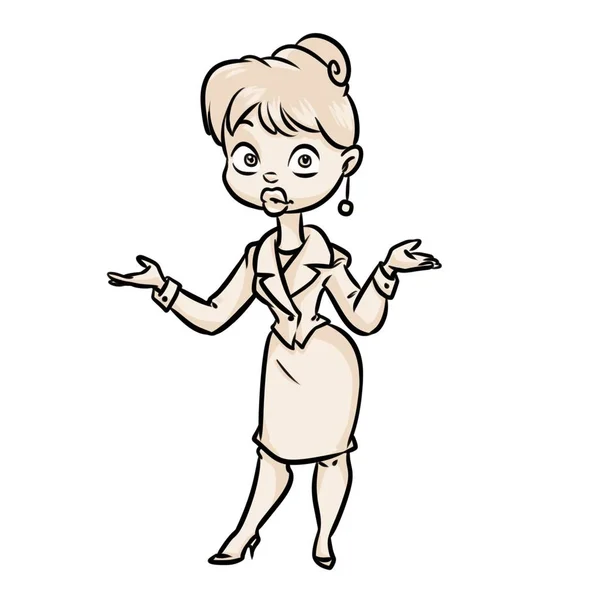 Business Lady Manager Hand Gebaar Welkom Cartoon Geïsoleerde Illustratie — Stockfoto