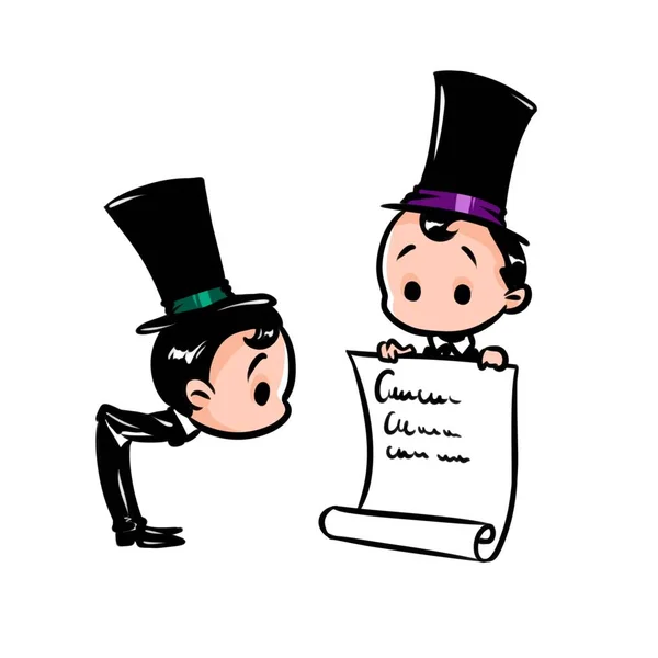 Personagens Minimalismo Cavalheiros Licença Contrato Cartoon Ilustração Isolado Imagem — Fotografia de Stock