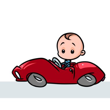 Adam araba kırmızı cabriolet karikatür minimalizm illüstrasyon karakter 