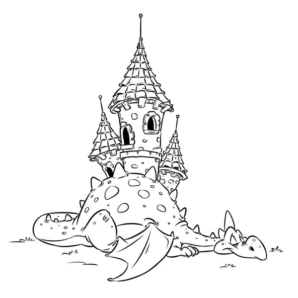 Smok Fairy Zabezpieczeń Średniowieczny Zamek Zwierząt Wesoły Ilustracja Kreskówka Białym — Zdjęcie stockowe