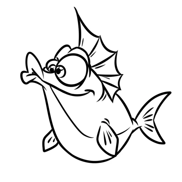 快乐鱼脂肪卡通插图隔离图像着色页 — 图库照片