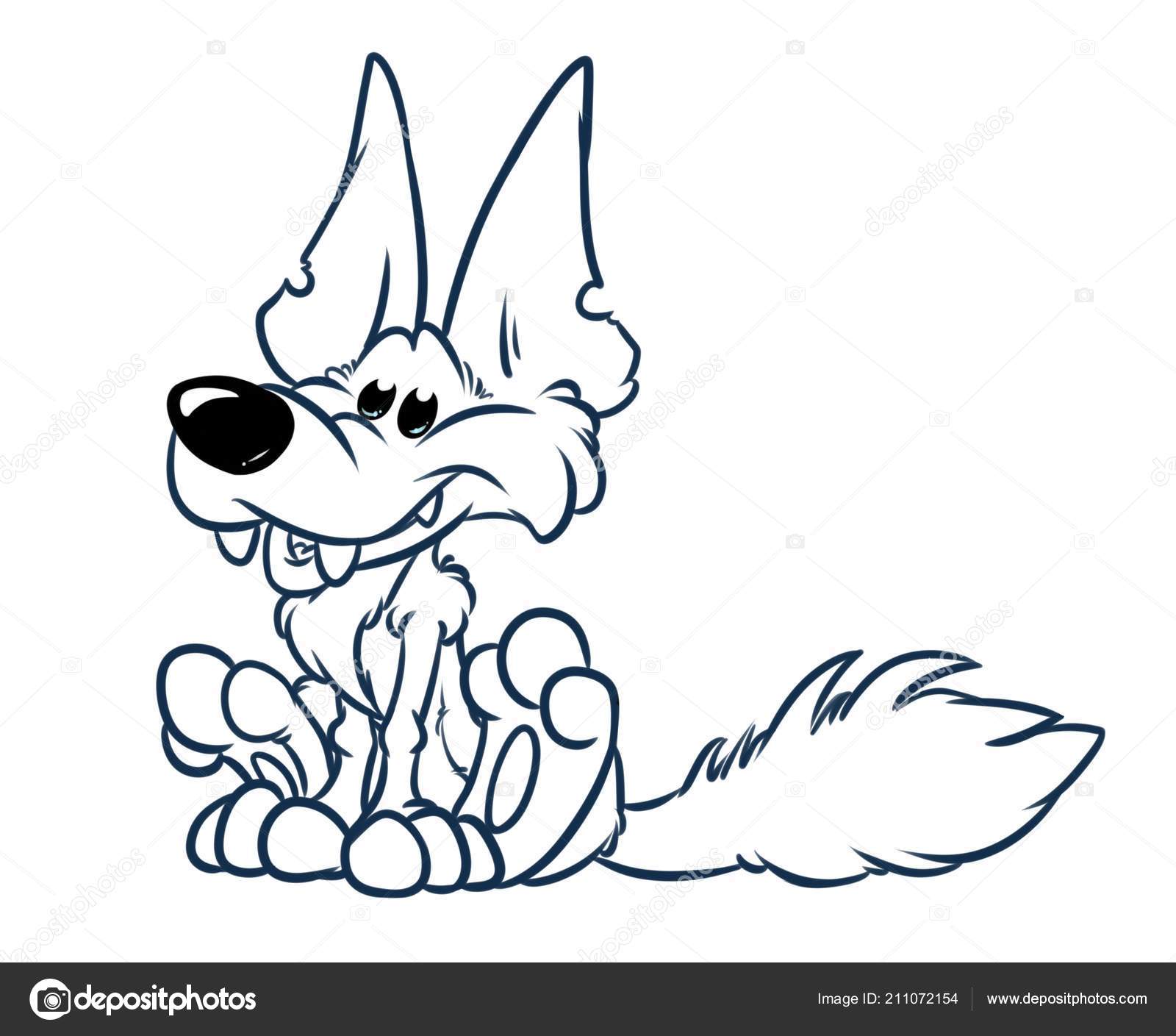 Wesoły Wilk Siedzi Ilustracja Kreskówka Białym Tle Obraz