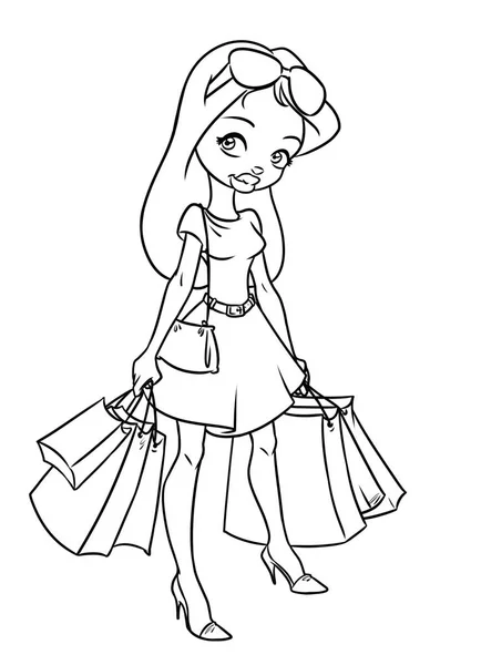 Bella Bionda Ragazza Shopping Bags Cartone Animato Illustrazione Isolato Immagine — Foto Stock