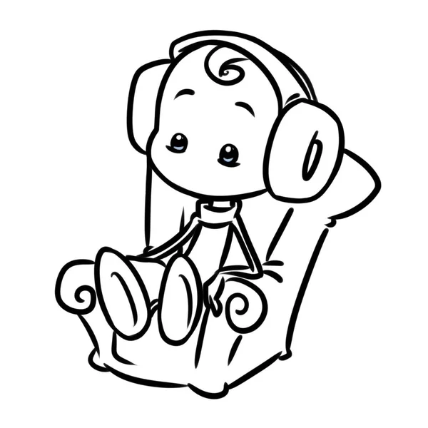 Boy sitting chair listening music headphones cartoon illustration isolated image minimalism coloring page