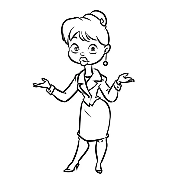 Business Lady Manager Handgeste Willkommen Cartoon Illustration Isoliert Bild Ausmalseite — Stockfoto