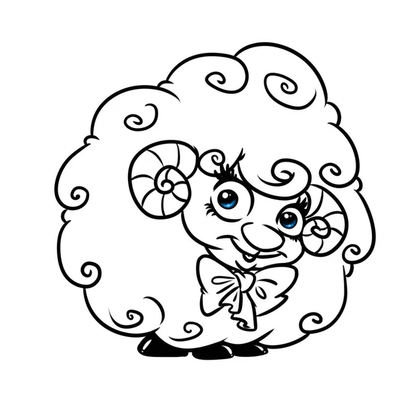 Beautiful Curly Lamb Cartoon Illustration Isolated Image Coloring Page — Stock Photo, Image