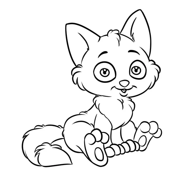 Lite Fluffig Katt Sitter Tecknad Illustration Isolerade Bild Färgläggning Sida — Stockfoto