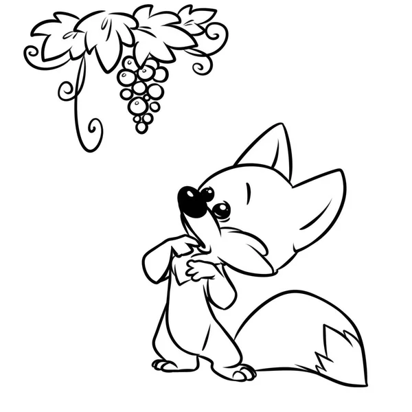 Fox Grapes Fables Ilustración Dibujos Animados Imagen Aislada Para Colorear — Foto de Stock