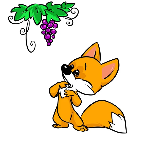 Fox Grapes Fables Ilustração Desenhos Animados Imagem Isolada — Fotografia de Stock