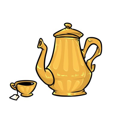  Çay servisi çaydanlık Kupası yemekleri görüntü illüstrasyon izole karikatür