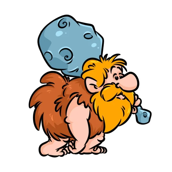 Troglodyte Caveman Selvagem Caçador Bastão Desenho Animado Ilustração Isolado Imagem — Fotografia de Stock