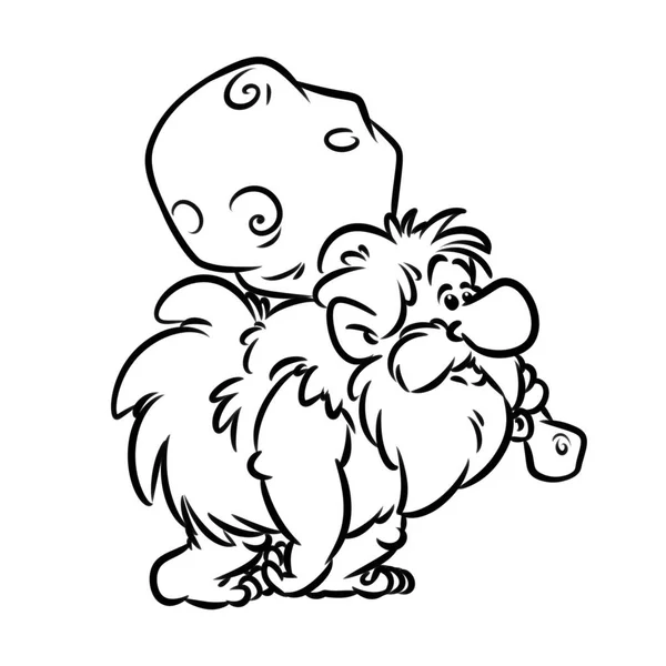 Troglodyte Homem Das Cavernas Caçador Selvagem Bastão Desenho Animado Ilustração — Fotografia de Stock