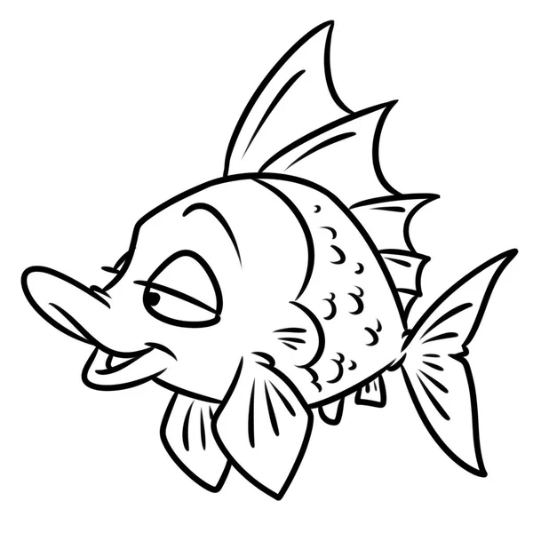 Ryby Uśmiech Ilustracja Kreskówka Białym Tle Obraz Kolorowanki — Zdjęcie stockowe