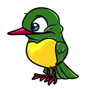 Kuş komik sinek kuşu karakter hayvan çizgi film görüntü illüstrasyon izole