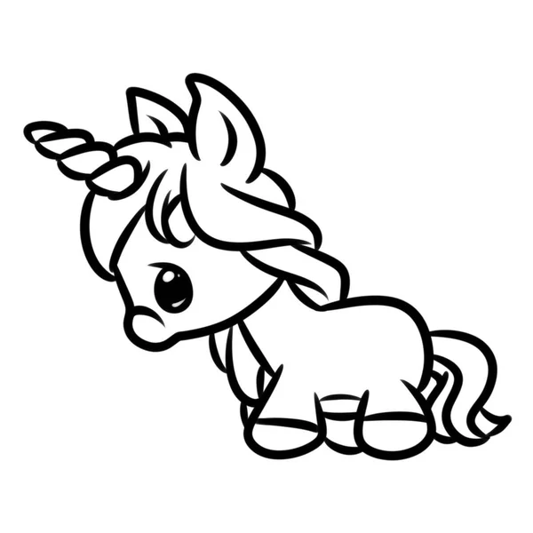 Little Unicorn Cartoon Illustration Isolated Image Animal Character Coloring Page — Stock Photo, Image