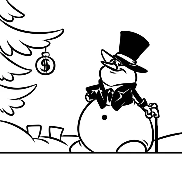 Gray Snowman Pria Kartun Ilustrasi Halaman Mewarnai Natal — Stok Foto