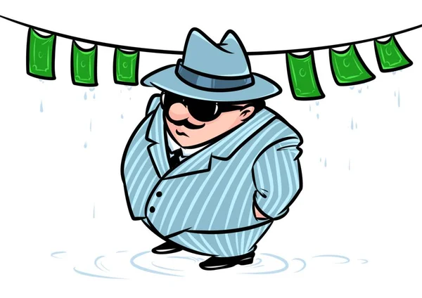 Witwassen Van Geld Thug Financiële Fraude Parodie Cartoon Afbeelding Maffiabaas — Stockfoto