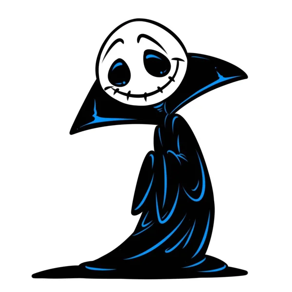 Engraçado Manto Preto Fantasma Pesadelo Personagem Desenho Animado Ilustração Isolado — Fotografia de Stock