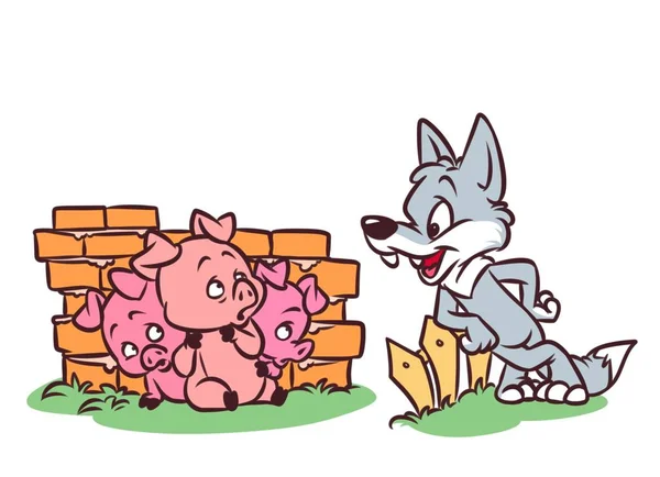 Good Wolf Three Little Pigs Tale Cartoon Illustration — Stock Photo, Image