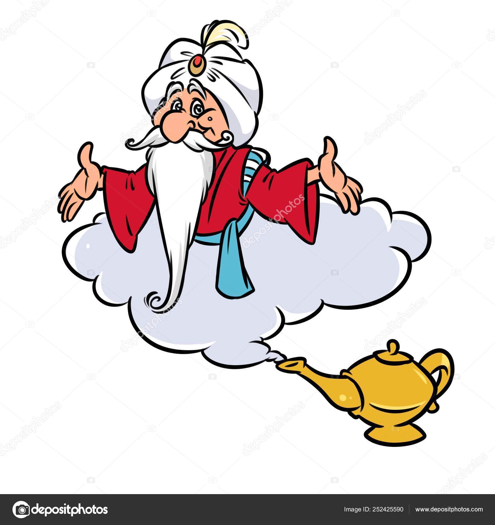Aladdin Magic Lamp Jin Old Wizard Cloud Cartoon Illustration Isolated Stock  Illustration by ©Efengai #252425590, image size:1600x1700