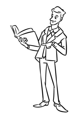 Adam işadamı kitap çizgi film görüntü illüstrasyon izole okuma