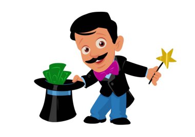 Dostum büyücü para magic görüntü illüstrasyon izole karikatür