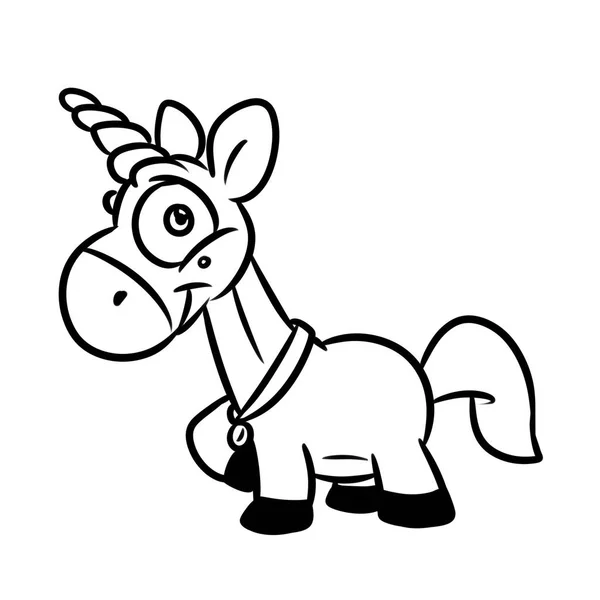 Little Unicorn Cartoon Illustration Isolated Image Animal Character Coloring Page — Stock Photo, Image