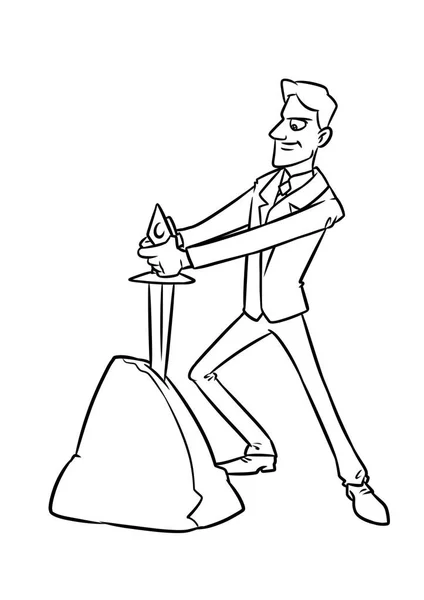 Empresário Escolhido Destino Espada Pedra Desenho Animado Ilustração Imagem Isolada — Fotografia de Stock