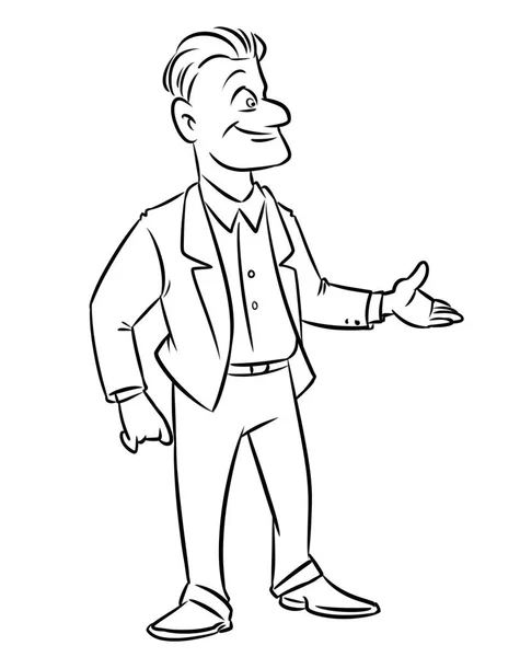 男性ビジネスマン挨拶笑顔手ジェスチャー漫画 — ストック写真