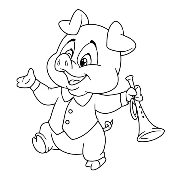 Pig Musician Character Animal Coloring Page Cartoon — Stock Photo, Image