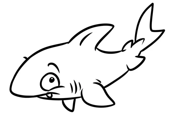 Köpek Balığı Balık Hayvan Karakter Sayfa Çizgi Film Boyama — Stok fotoğraf