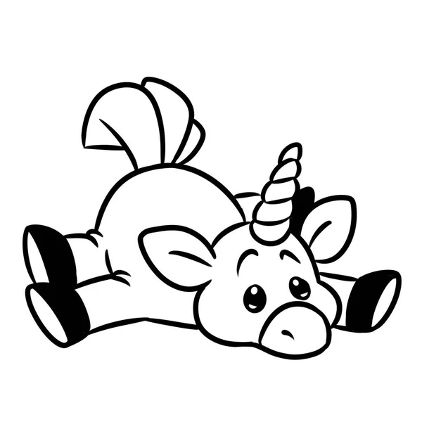 Pequeño Unicornio Miente Ilustración Dibujos Animados Imagen Aislada Personaje Animal — Foto de Stock