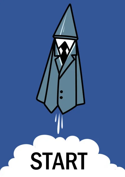 Obchodní Začít Plakát Karikaturu Ilustrace Raketa Letový Prostor Finanční Úspěch — Stock fotografie