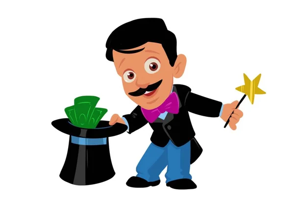 Man magician money magic cartoon illustration isolated image