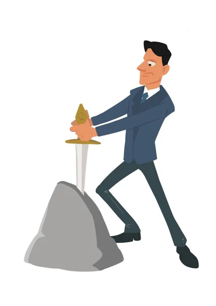 Businessman Chosen Fate Sword Stone Cartoon — Stock Photo, Image