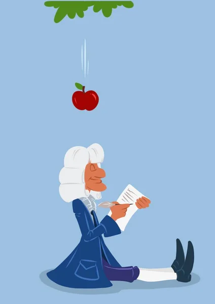 Bilim Adamı Newton Elma Yerçekimi Çizgi Film — Stok fotoğraf
