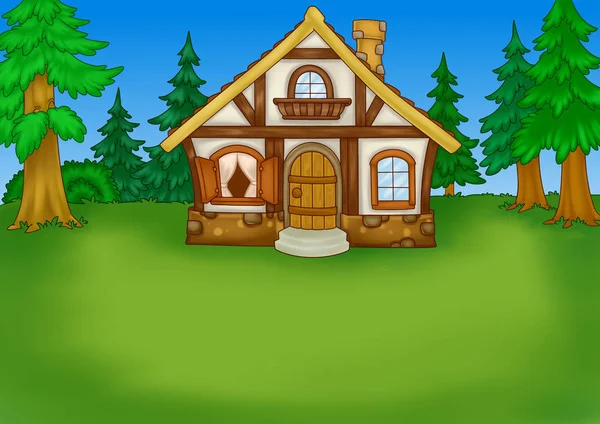 Forest nature house background cartoon - Stock Image - Everypixel