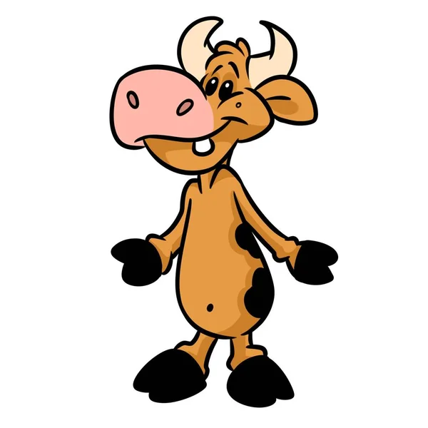 Cheerful cow cartoon animal character illustration isolated image