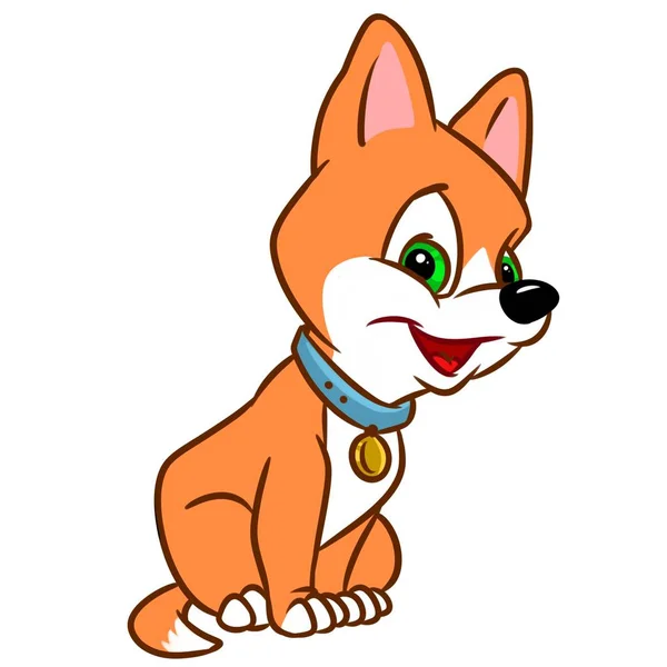 Poco Alegre Cachorro Dibujos Animados Sentado Personaje Dibujos Animados Ilustración —  Fotos de Stock