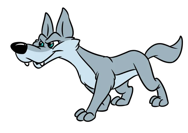 Grijze Wolf Dierlijke Karakter Predator Sluipen Cartoon Geïsoleerde Illustratie — Stockfoto