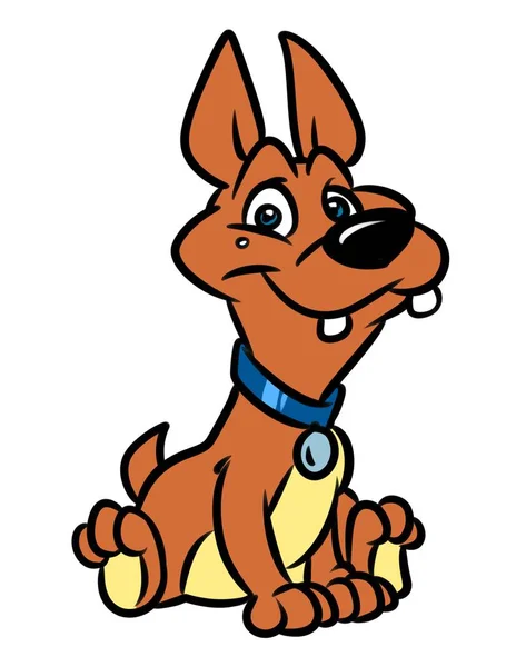 Cão Sentado Feliz Animal Personagem Desenho Animado Ilustração Isolado Imagem — Fotografia de Stock