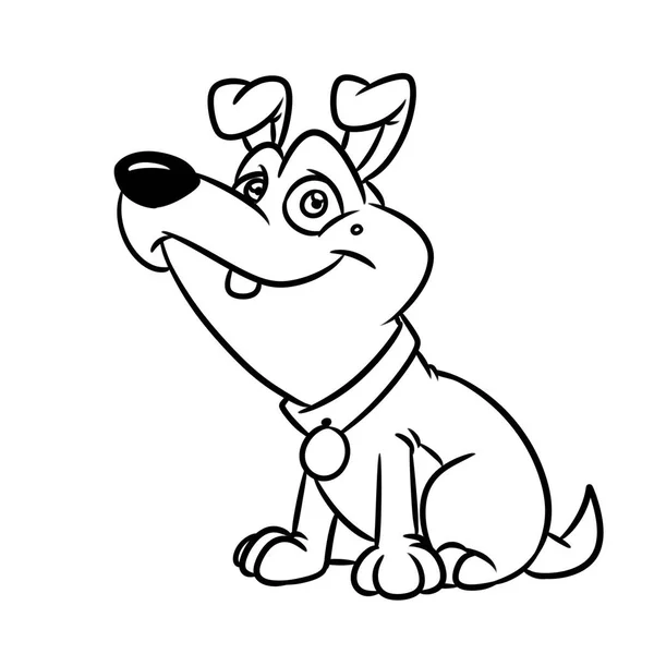 Hund Liten Sittande Smile Djur Tecknad Illustration Isolerade Teckenbild Målarbok — Stockfoto