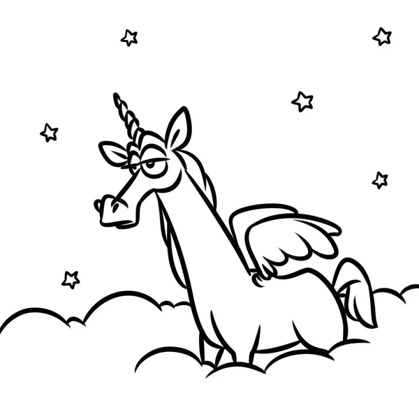 Sad Unicorn Pegasus Unicorn Clouds Sky Cartoon Illustration Isolated Image — Stock Photo, Image