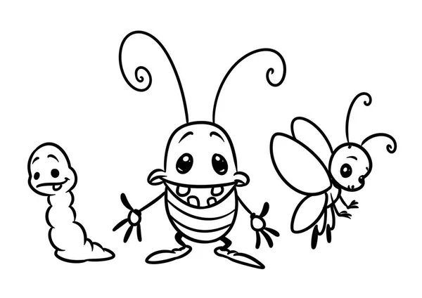 昆虫文字カブトムシ蝶毛虫漫画イラスト分離イメージ ページを着色 — ストック写真