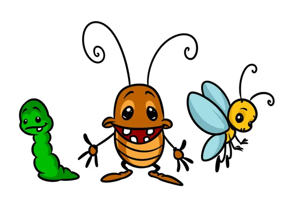 Insect Characters Beetle Butterfly Caterpillar Cartoon Illustration Isolated Image — Stock Photo, Image