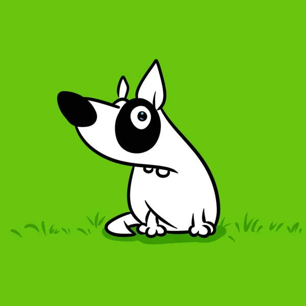 White Dog Comedian Parody Animal Character Cartoon Illustration Green Meadow — Stock Photo, Image